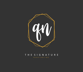 Q N QN Initial letter handwriting and signature logo. A concept handwriting initial logo with template element.