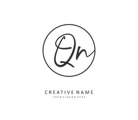 Q N QN Initial letter handwriting and signature logo. A concept handwriting initial logo with template element.