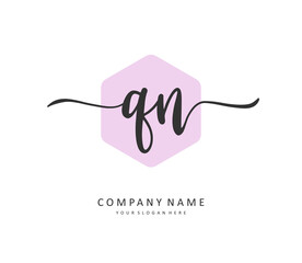 Q N QN Initial letter handwriting and signature logo. A concept handwriting initial logo with template element.