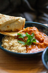 Chicken curry with brown rice and roti