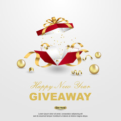 Happy new year giveaway with open gift box