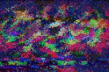 TV Screen Broked. Colorful Glitch Databending Error. VHS Deteriorated