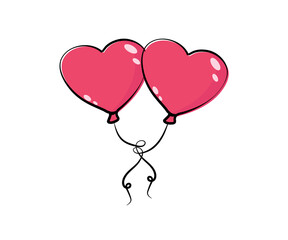 Fototapeta na wymiar Two balloons in the shape of a heart on a white background. Cartoon. Vector illustration.