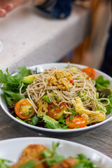 Soba noodles with avocado and salad