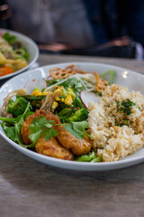 Japanese grain bowl with soy cutlets