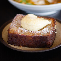 Miso banana bread with yuzu cream