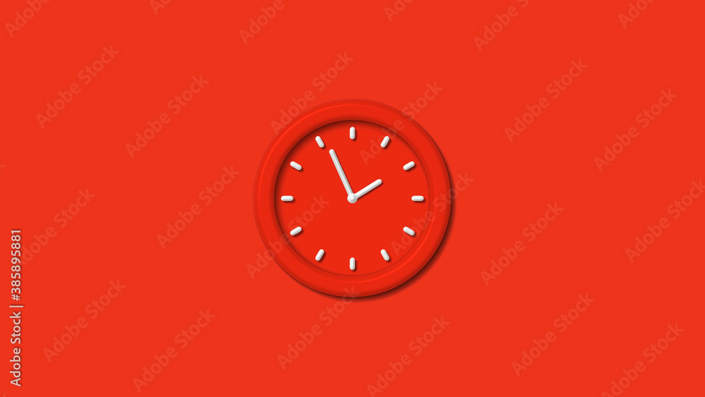 Poster counting down red color 3d wall clock isolated on red background, red color 3d wall clock