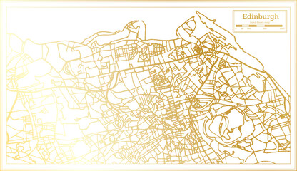 Edinburgh Scotland City Map in Retro Style in Golden Color. Outline Map.