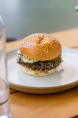 Grilled beef burger with swiss cheese