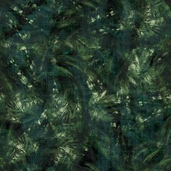 Green tropical palm tree leaves seamless pattern. High quality illustration. Vivid, detailed, and highly textured graphic design. Trendy jungle foliage for fabric or repeat surface design.