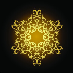 Vector illustration. gold vintage floral pattern on black. Decorative design element.