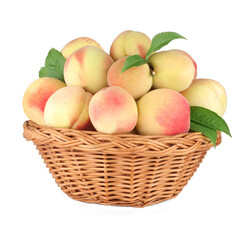 Peaches in basket isolated on a white background