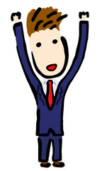 Businessman raising hands : Hand drawn vector illustration like woodblock print