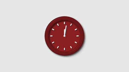 New red dark 3d wall clock isolated on white background, 12 hours 3d wall clock
