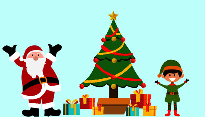 Santa Claus with gifts and Christmas tree