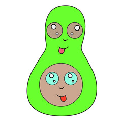 Cheerful avocado is drawn in a flat style. The design is suitable for postcards, paintings, factories, kitchen and kids room decor, T-shirt and clothing printing. Isolated vector illustration