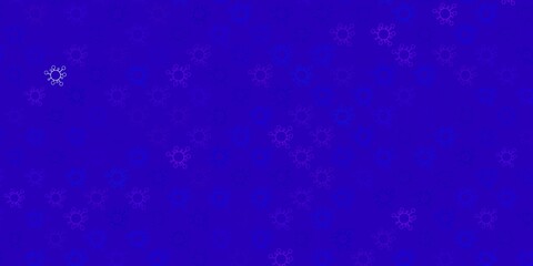 Dark pink, blue vector background with covid-19 symbols.