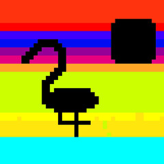 Flamingos on a bright background in a pixel style. The design is suitable for postcards, holidays, paintings, factories, decor and nursery, t-shirt and clothing printing. Isolated vector illustrations