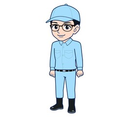 Young man in light blue work clothes