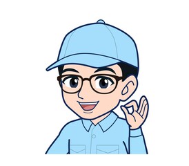 Young man in light blue work clothes