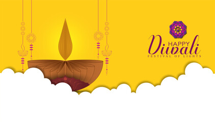 Happy Diwali festival holiday Background with paper cut diya. Symbol of Diwali celebration greeting card