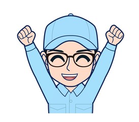 Young man in light blue work clothes