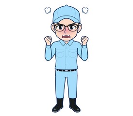 Young man in light blue work clothes