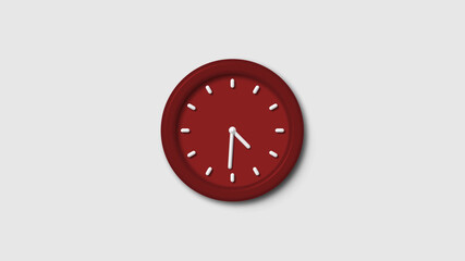 Red dark 3d wall clock isolated on white background, 12 hours 3d wall clock, Counting down 3d wall clock