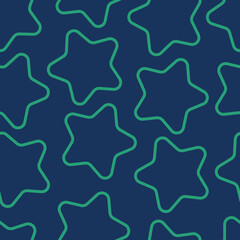Vector seamless pattern with rounded neon stars on a dark background. Design for wallpaper, decor, covers, textiles, factories, kids rooms, t-shirt printing, boxes, wrapping paper