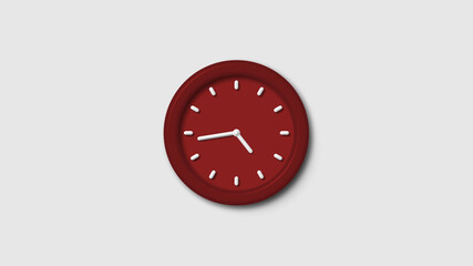 Red dark 3d wall clock isolated on white background, 12 hours 3d wall clock, Counting down 3d wall clock