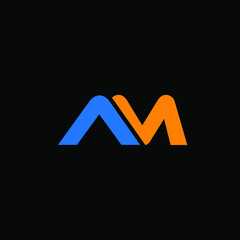 AM letter icon design on black background. Creative letter AM/A M logo design. AM initials Logo design