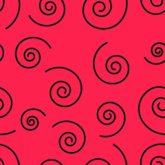 Seamless vector pattern with abstract spirals on a coral background in a flat style. Design for wallpaper, decor, textiles, factories, bedding and children's rooms, printing on T-shirts and clothing
