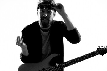 Musician with guitar rock star emotions entertainment modern performer
