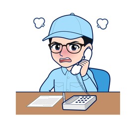 Young man in light blue work clothes