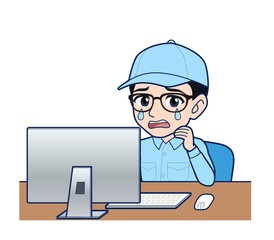 Young man in light blue work clothes