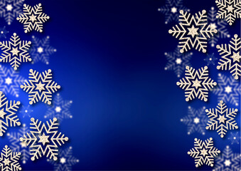 銀色のラメの雪の結晶　青のグラデーション背景　冬の背景素材