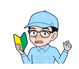 Young man in light blue work clothes