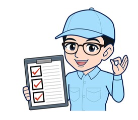 Young man in light blue work clothes