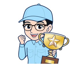 Young man in light blue work clothes