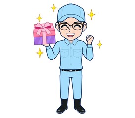 Young man in light blue work clothes