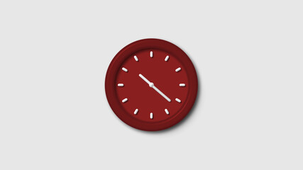 New red dark 3d wall clock isolated on white background, 12 hours 3d wall clock, Counting down 3d wall clock