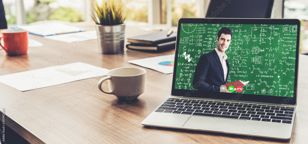 Poster e-learning and online education for student and university concept. video conference call technology