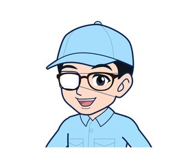 Young man in light blue work clothes