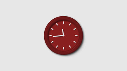 New red dark 3d wall clock isolated on white background, 12 hours 3d wall clock, Counting down 3d wall clock