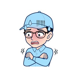 Young man in light blue work clothes