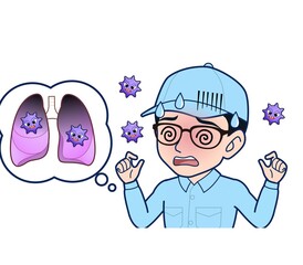 Young man in light blue work clothes