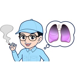 Young man in light blue work clothes