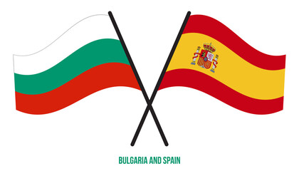 Bulgaria and Spain Flags Crossed And Waving Flat Style. Official Proportion. Correct Colors.