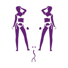 Plakat Optical illusion. Two beautiful women make silhouette of lizard head