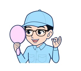 Young man in light blue work clothes